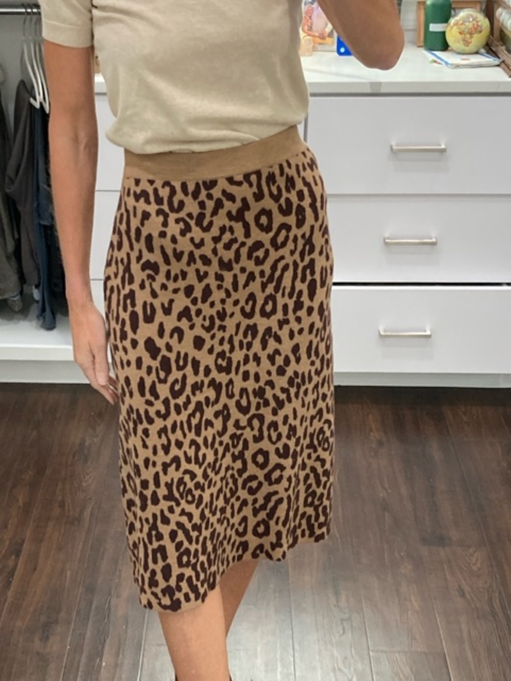 J. Crew Leopard-Print Sweater Midi Skirt in Brown and Dark Brown